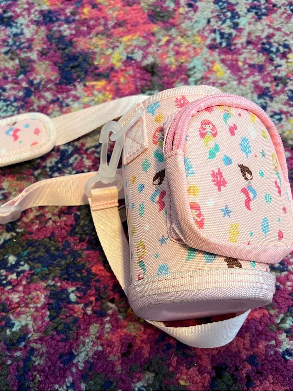 Kids Pink Mermaid Print Crossbody Water Bottle Bag